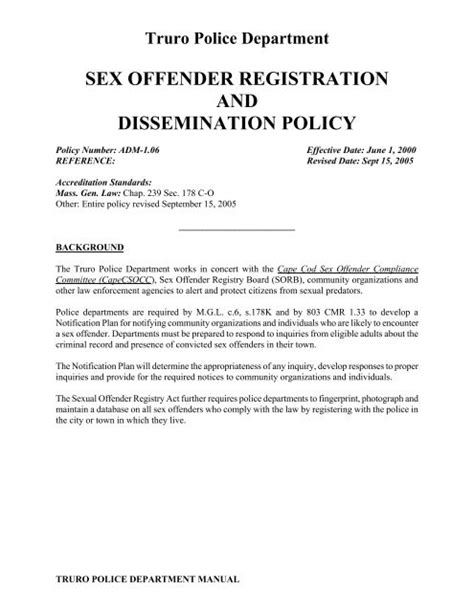 Sex Offender Registration And Dissemination Policy Truro Police