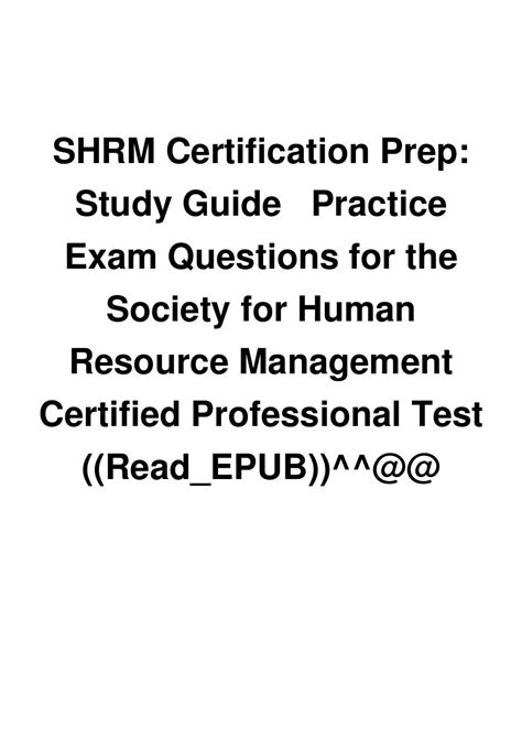 Shrm Certification Prep Study Guide Practice Exam Questions For The