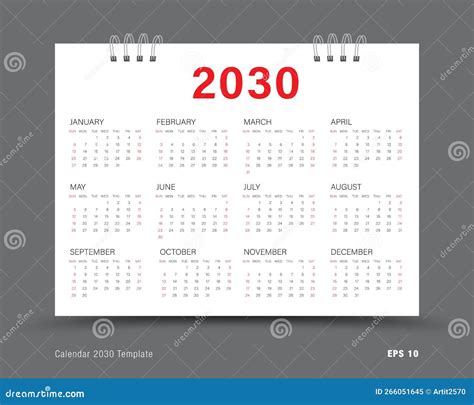 Calendar 2030 Template Vector Set Of 12 Calendar In 2030 Wall