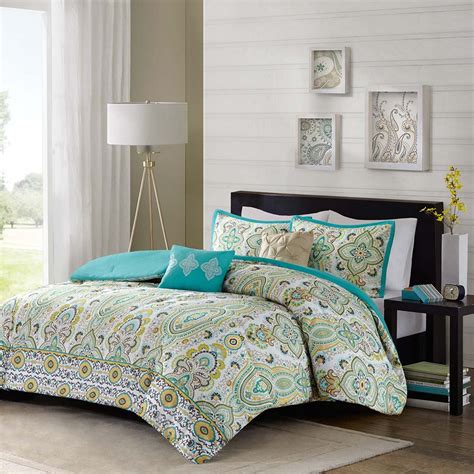 Jcpenney's extensive assortment of bedding collections has a variety of comforters in twin, double, queen, and king sizes, as well as the more unusual twin xl and california king. 5Pc Teal Blue Green Yellow QUEEN Comforter Set Ogee Floral ...