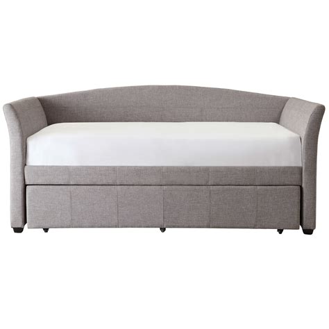 Twin Size Grey Upholstered Daybed With Roll Out Trundle Guest Bed