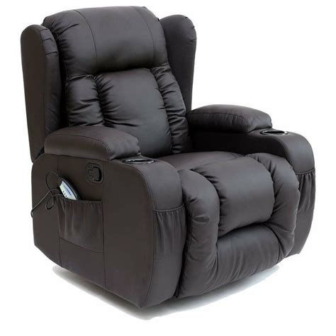 Brown Leather Manual Recliner Electric Massage Heated Swivel Rocking
