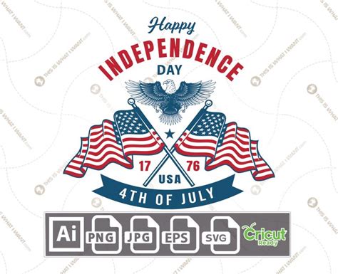 Happy Independence Day With American Bald Eagle And Flags Print N Cut Vector Files Bundle
