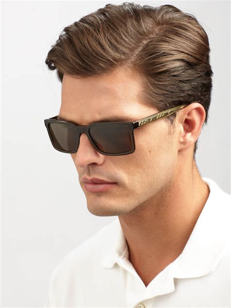 Burberry Rectangular Check Sunglasses In Green For Men Lyst