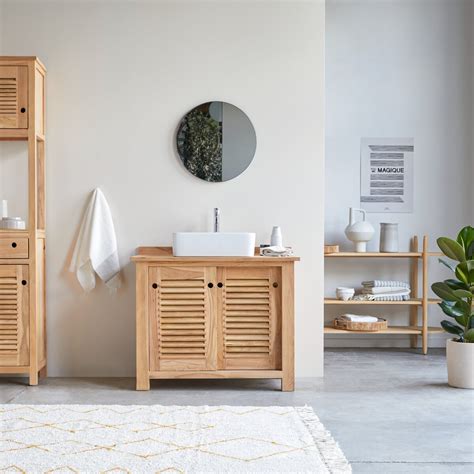 Teak Bathroom Furniture Coline Solo Vanity Cabinet Tikamoon