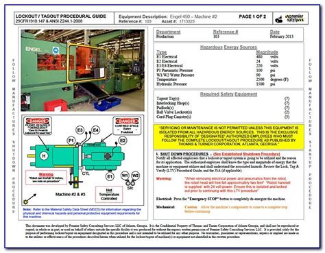 It specifically addresses hazards that could injure employees from the unexpected energization or start. Machine Specific Lockout Tagout Procedure Template