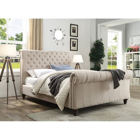 Swanson Tufted King Sleigh Bed In Sand Beige Upholstery Ss100kbeds