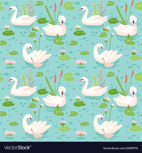 Beautiful Seamless Pattern With White Swans Vector Image