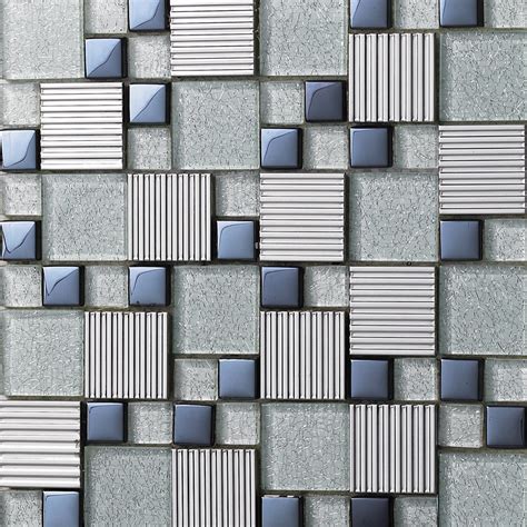 Glass Mix Metal Mosaic Tile Patterns Metallic Bathroom Wall Tiles