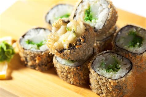 Japanese Cuisine Deep Fried Sushi Roll Stock Image Image Of Dinner