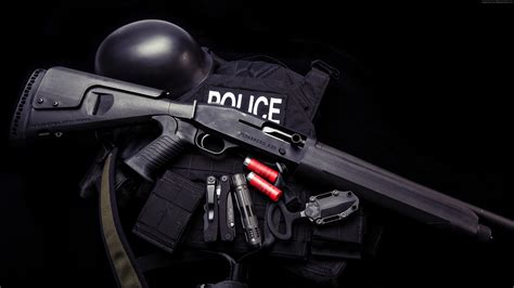 Black Shotgun Black Police Tactical Vest And Shotgun Shells With Black