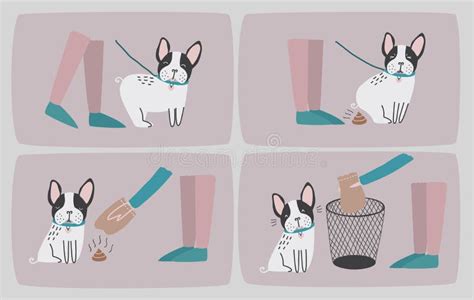 Clean After Your Dog Set Of Consecutive Cartoon Images With Puppy And