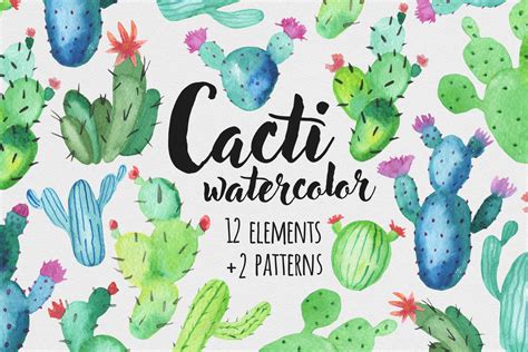 Watercolor Cacti Set Custom Designed Illustrations ~ Creative Market