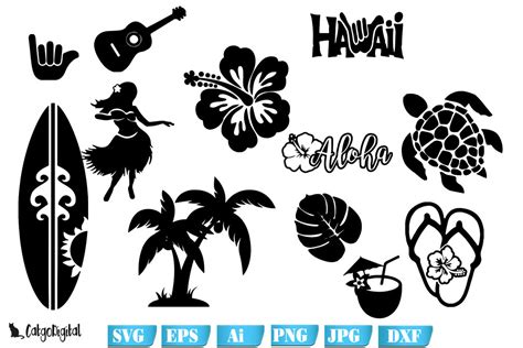 Hawaiian Clipart Aloha Silhouettes Svg Grafica Di Catgodigital
