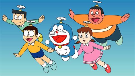 nobita nobi doraemon shizuka minamoto takeshi goda suneo honekawa in sky background hd cartoon