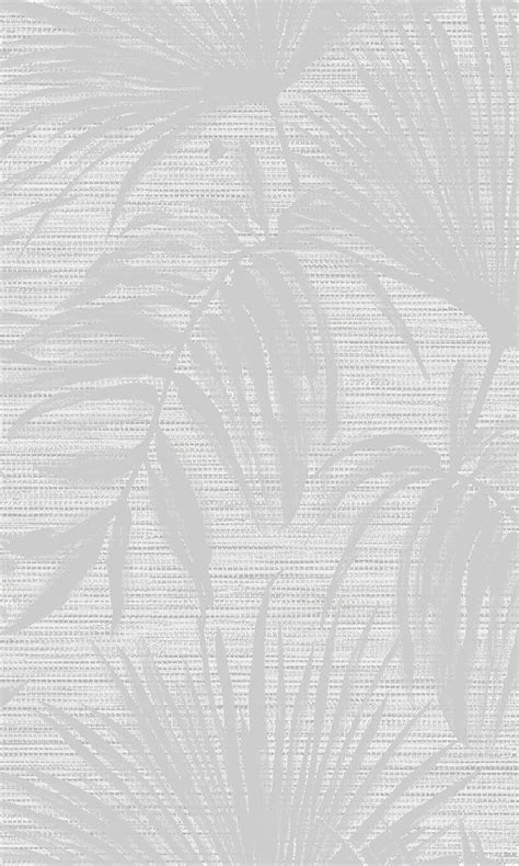 A White And Grey Wallpaper With Palm Leaves On The Back Drop In Shades