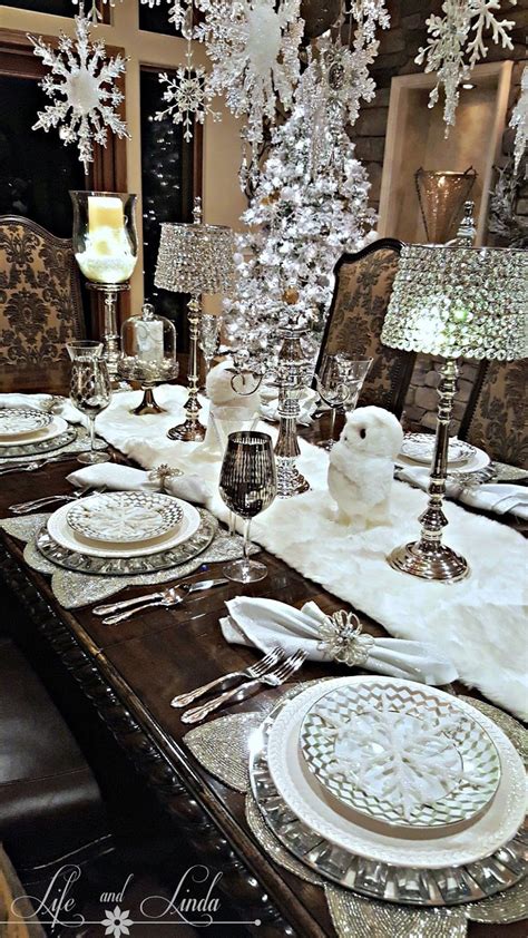 Snowflakes And Baubles Tablescape Christmas Table Settings White