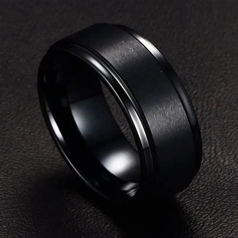 8mm Tungsten Carbide Rings Mens Black Color Matte Brushed Wedding