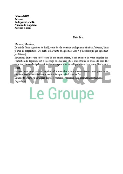 Lettre Demande De Réparations Au Locataire Pratiquefr