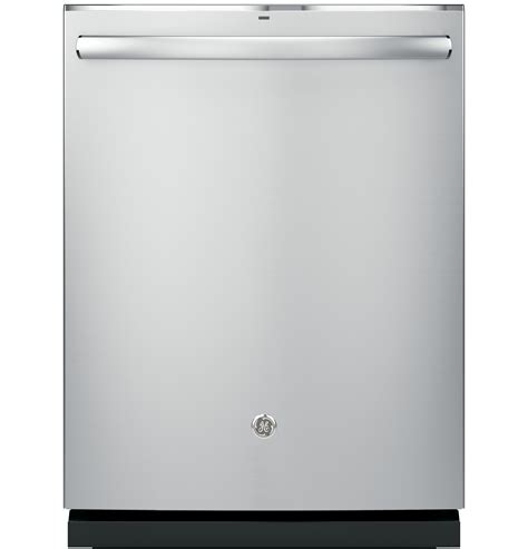 Top control dishwasher in stainless steel with stainless steel tub and steam prewash, 45 dba. GE® Stainless Steel Interior Dishwasher with Hidden ...