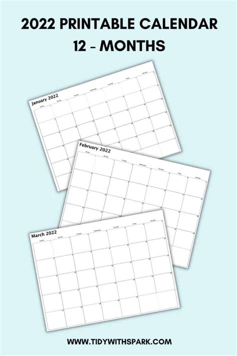 2022 Printable 12 Month Calendar To Get Organized