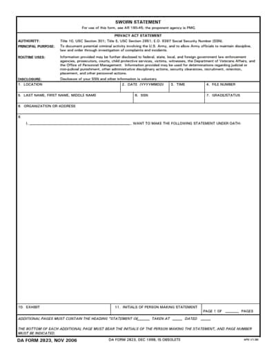 Da Form 2823 Fillable