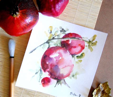 Pomegranates Painting Original Watercolor Painting Watercolour Art