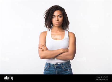 Closeup Of Frustrated Afro Girl With Crossed Arms Stock Photo Alamy