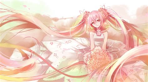 Vocaloid Hatsune Miku Sakura Miku Flowers Flower Petals Flower In