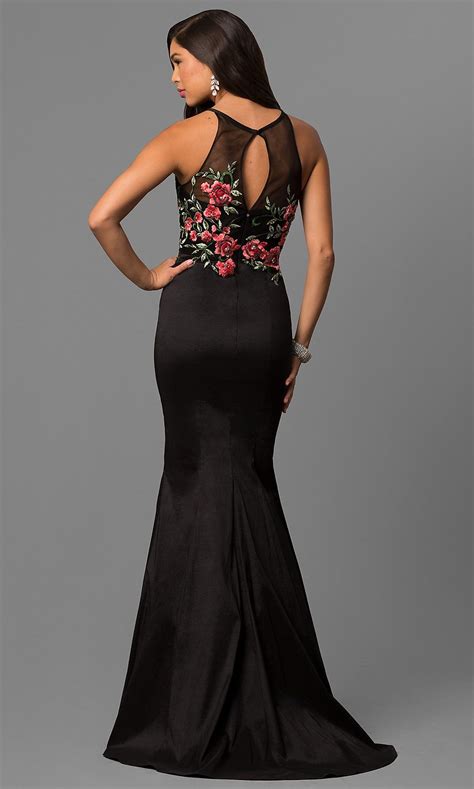 Long Black Mermaid Prom Dress With Embroidered Bodice Dresses Black