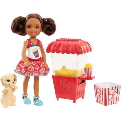 Barbie Chelsea Junior Doll With Popcorn Stand And Puppy Play Set