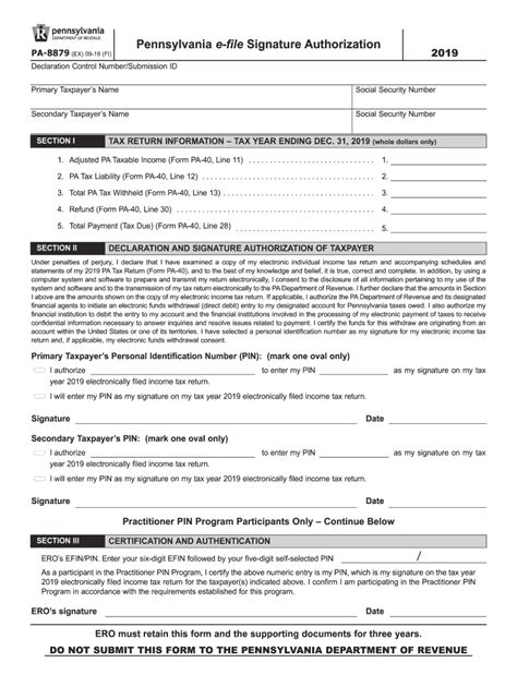 2019 Form Pa Pa 8879 Fill Online Printable Fillable Blank Pdffiller