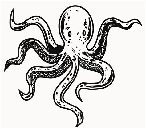 Octopus Marine Life Illustrations In Monochrome Style Isolated On