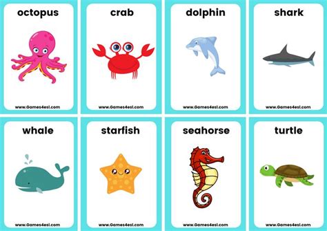 Sea Animals Flashcards For Kids Printable Flash Cards Flashcards