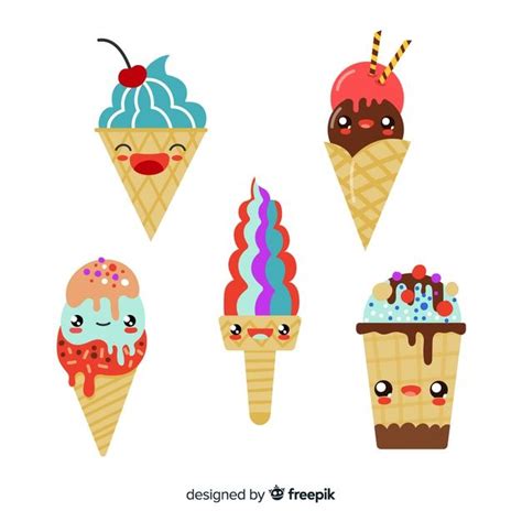 Kawaii Ice Cream Characters Collection F Free Vector Freepik