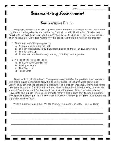 Summarizing Worksheets 2nd Grade Pdf