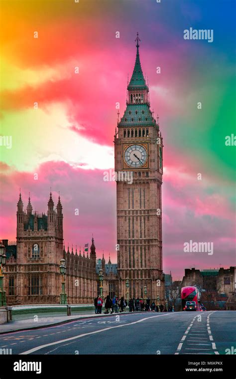 Big Ben In London And Abstract Colorful Clouds In The City Of London
