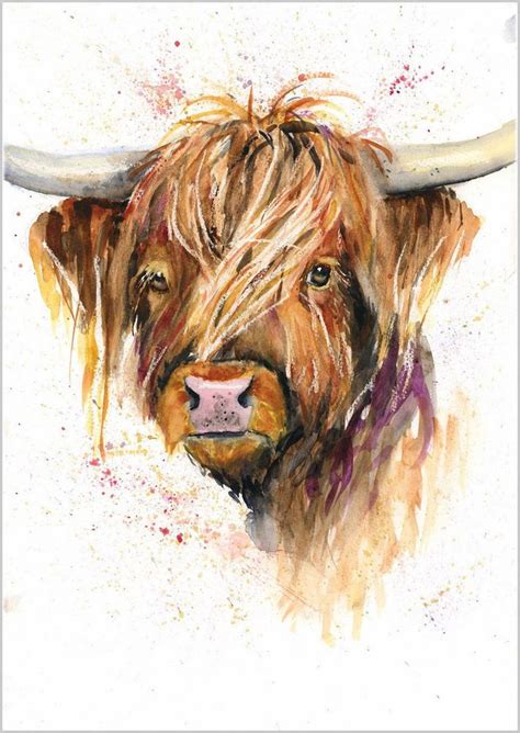 Limited Print Of Highland Cow Watercolour By Helen April Rose 162