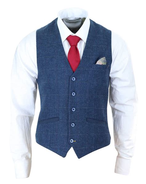 Men Blue Check Tweed Waistcoat Cavani Carnegi Buy Online Happy
