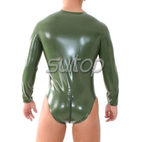 Long Sleeve Rubber Latex Leotard Bodysuit With Front Zip