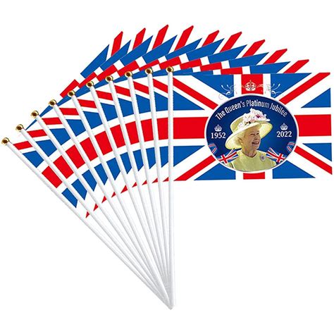 12pcs Queens Platinum Jubilee Union Jack Flag Hand Waving Flags British