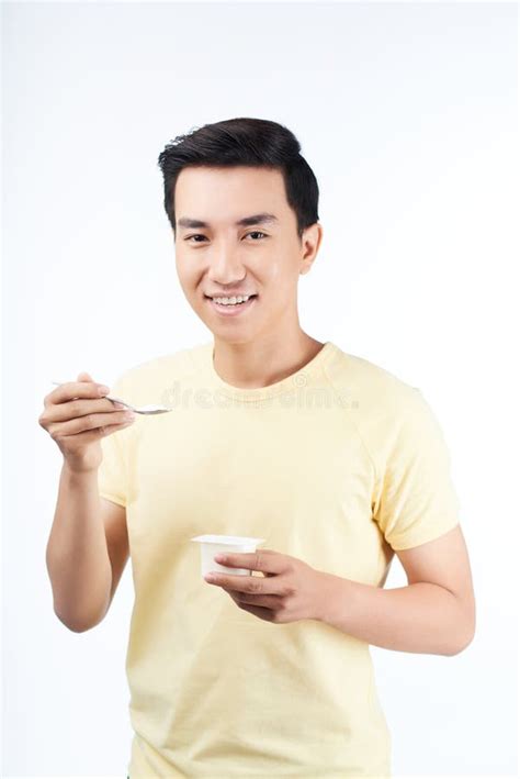 Man Eating Yogurt Stock Image Image Of Breakfast Eating 130439011