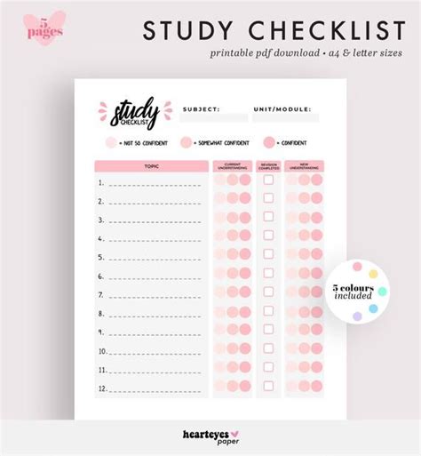 Study Checklist Printable Planner Study Tracker Study List Etsy