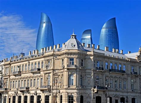 Baku Downtown And Flame Towers At Night Stock Image Image Of