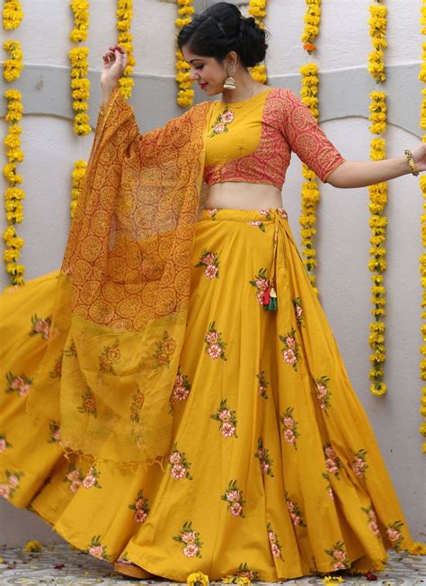 Yellow Fancy Fabric Readymade Lehenga Choli With Images Half Saree