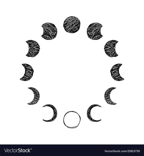 Phase Moon Scribble Icon Set Lunar Phase Vector Image