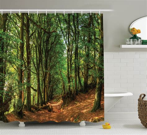 Woodland Decor Shower Curtain Set By Ambesonne Woodland Scene With