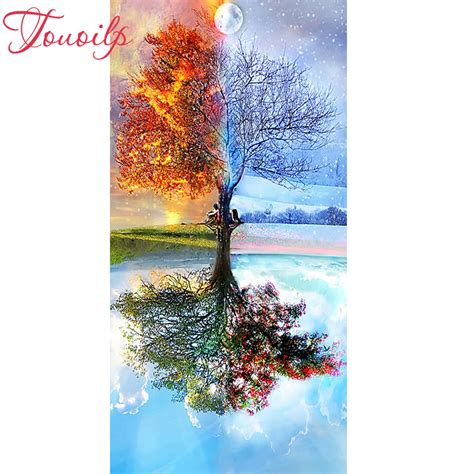 Full Spuareandround Drill 5d Diy Diamond Painting Four Seasons Tree