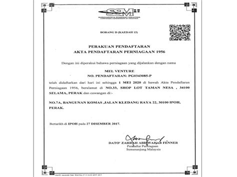Revision of laws (rectification of r.o.b. Sijil Perakuan Pendaftaran Perniagaan / Perakuan ...