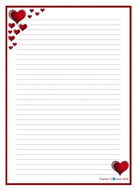 portal a e papel de carta coracoes Papel de carta Carta dia dos namorados Papéis de